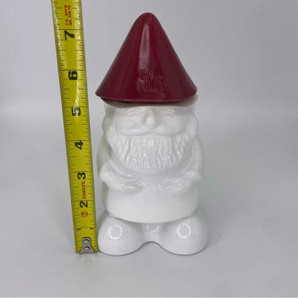 TIKI ceramic White and Red Gnome Oil Lantern Tabletop 7.5”